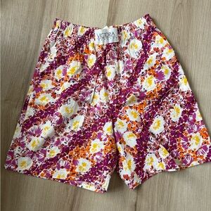 Women's High Waist Floral Shorts - Purple and Orange